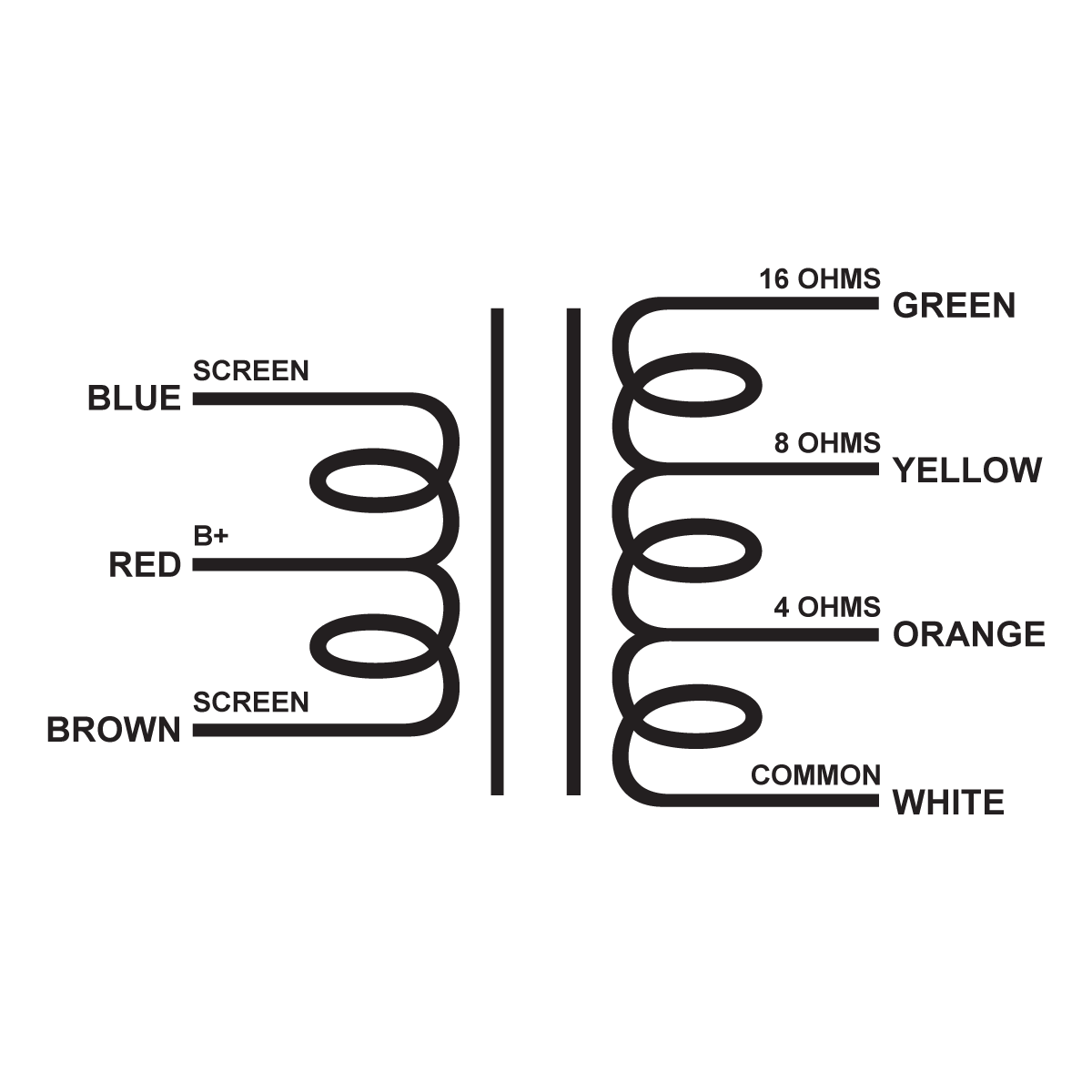 EDCOR Push-Pull Output Transformer with no grid/screen taps and 4, 8, & 16 ohms secondary, - Schematic