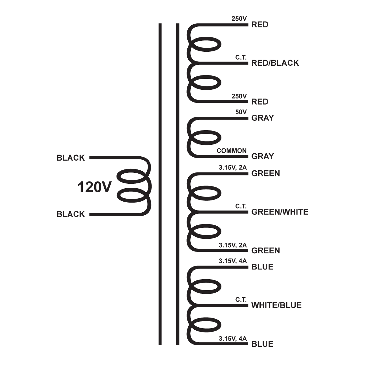 XPWR300 - 500V@400mA CT, 50V@100mA, 6.3V@2A CT, & 6.3V@4A CT