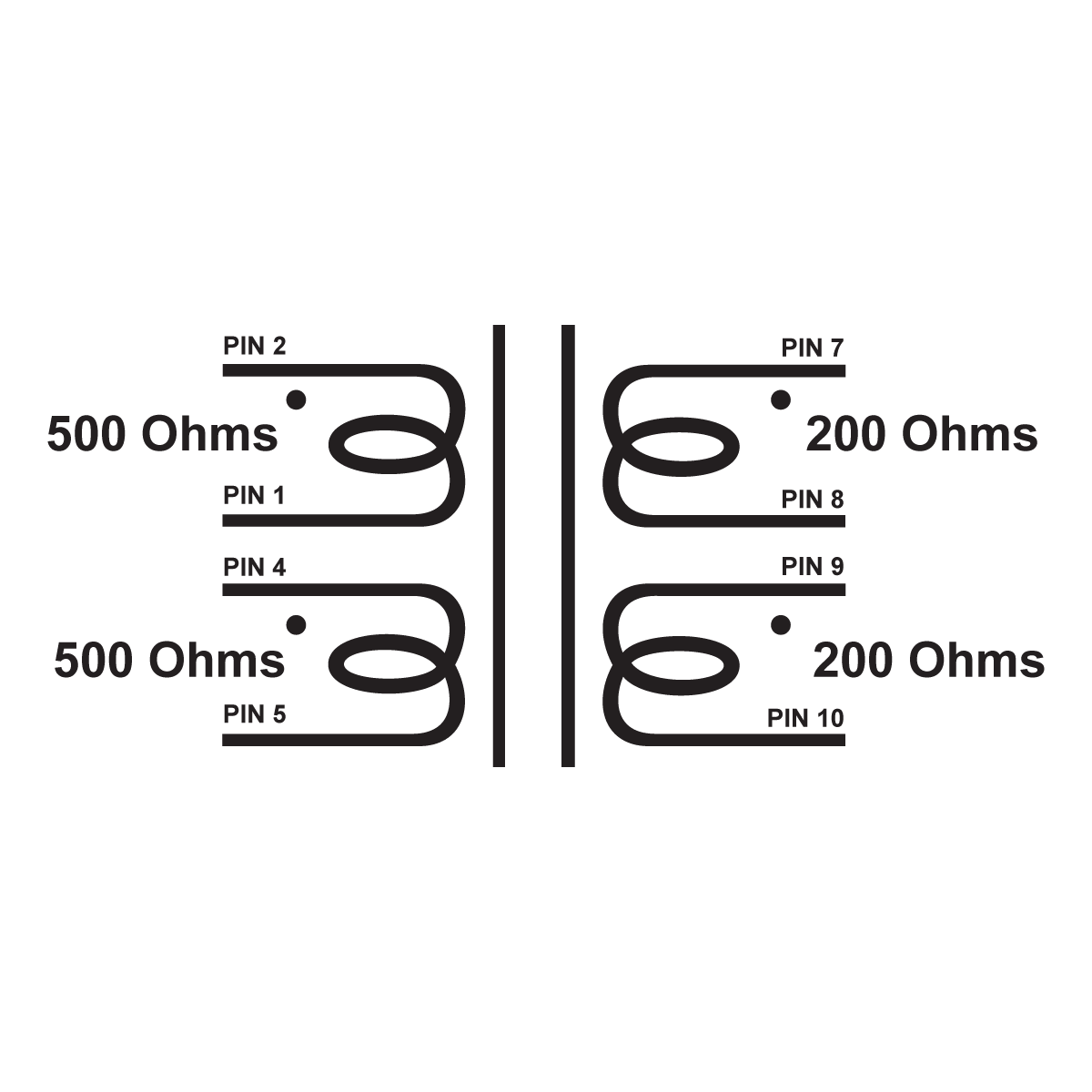XS500-200 - 1/2W 1.58+1.58:1+1 matching transformer.