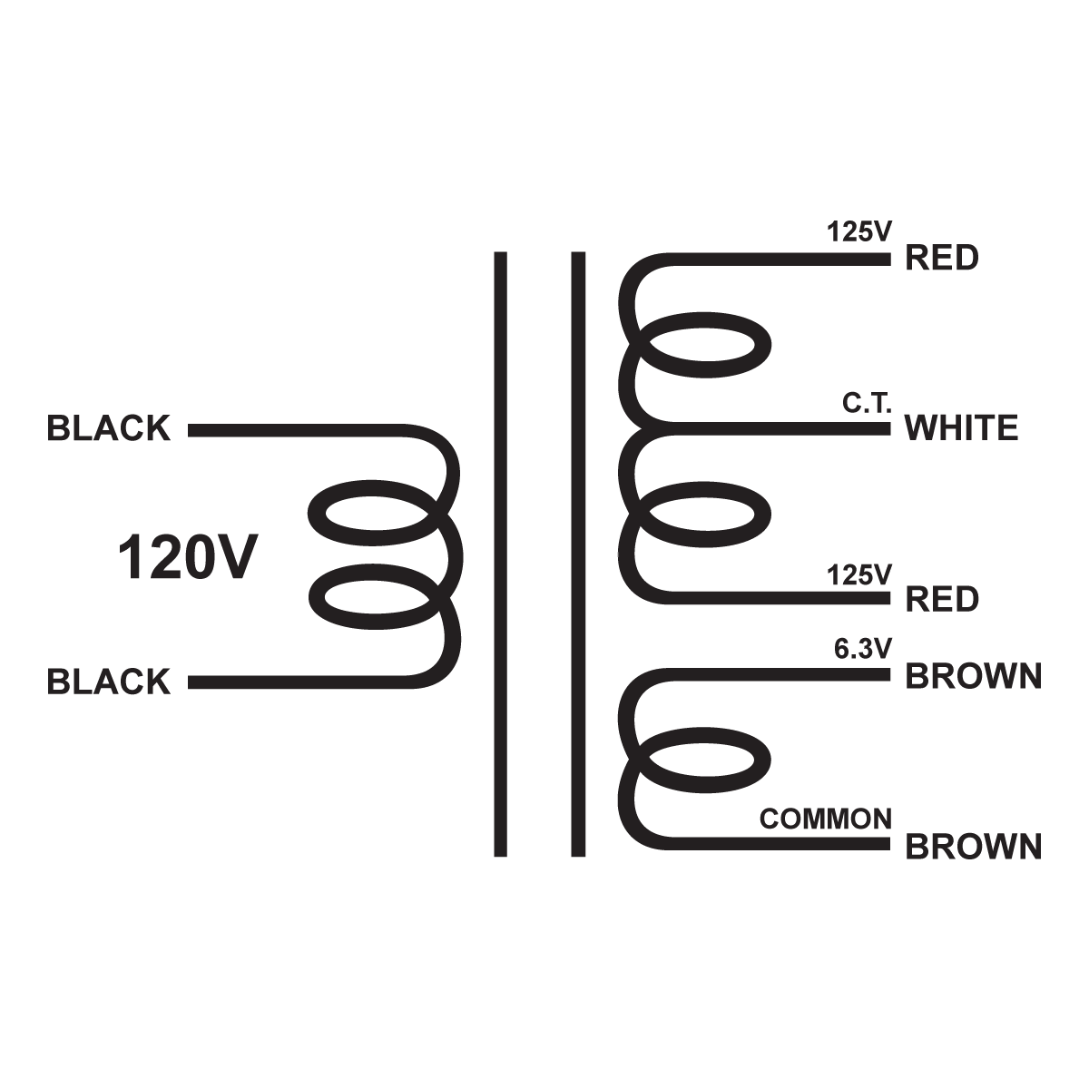 EDCOR Tube Power Transformer XPWR104-120/240 - 250V@125mA CT & 6.3V@2A - 120V, 60Hz.