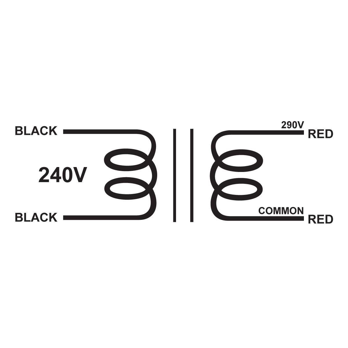 EDCOR Tube Power Transformer XPWR125-240 - 290V@800mA - 240V, 50/60Hz. Schematic