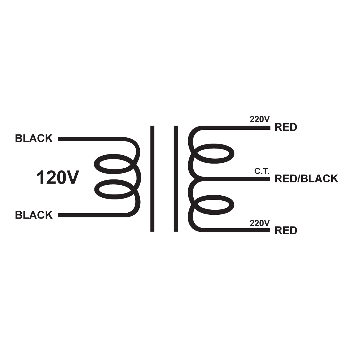 EDCOR Tube Power Transformer XPWR234-120 - 440V@100mA CT - 120V, 60Hz. Schematic