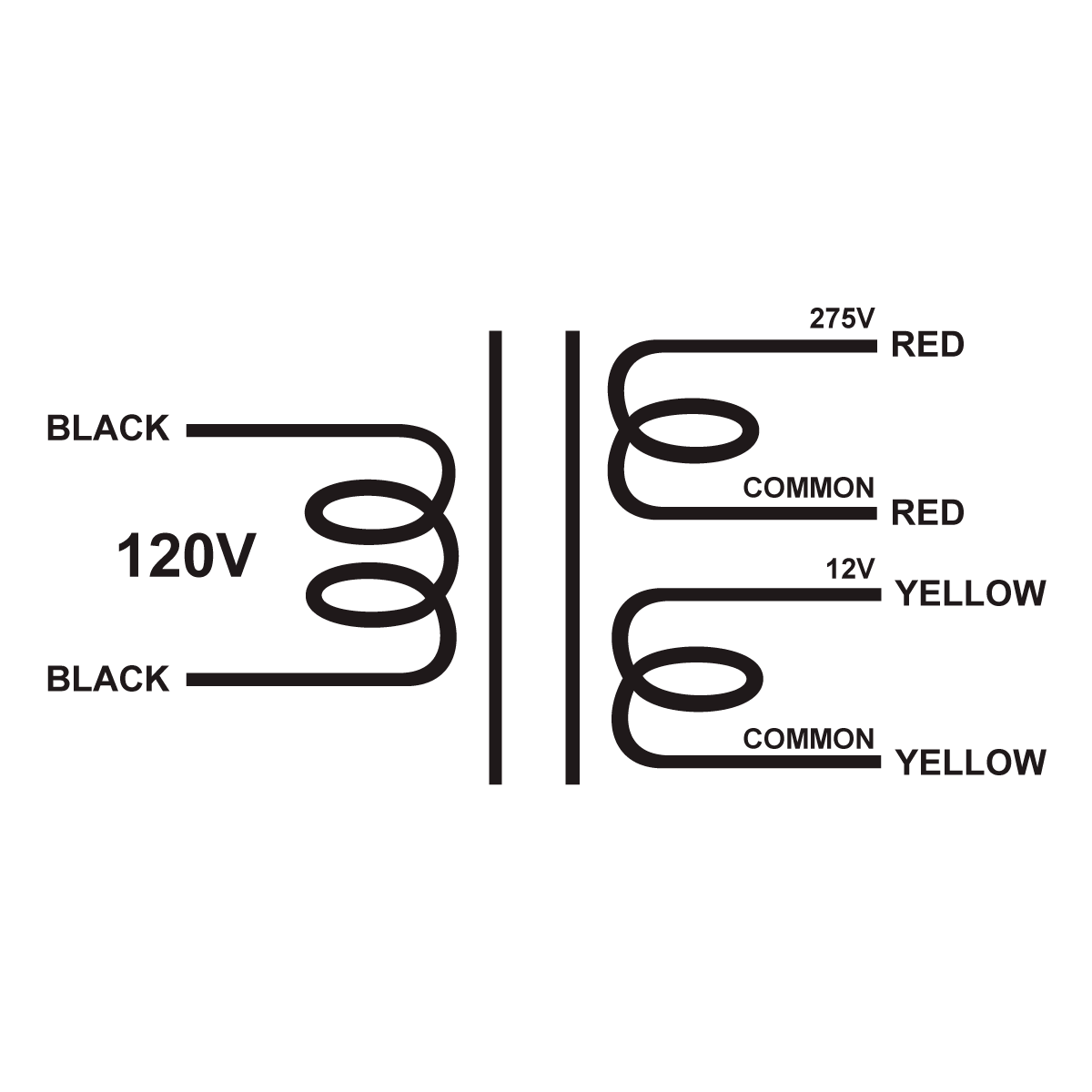 EDCOR Tube Power Transformer XPWR281-120 - 275V@140mA & 12V@3A - 120V, 60Hz. Schematic