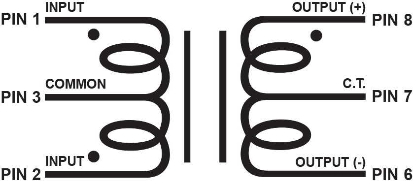 COM 400mW Coupling Series - PC mounted stereo to mono coupling matching transformers.