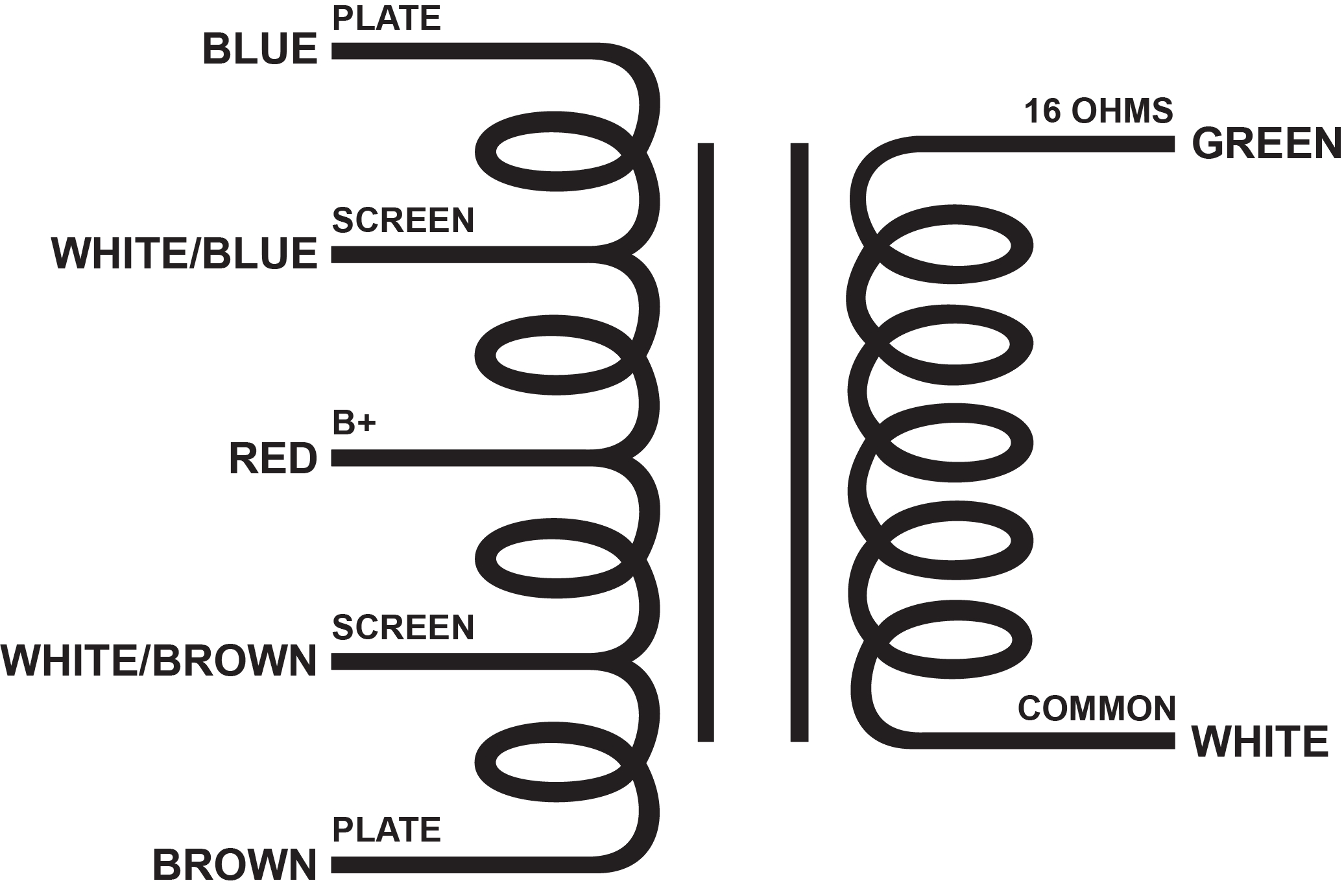 EDCOR Push-Pull Output Transformer CXPP100-5K - 100W, 5K Ohms push-pull tube output transformer. 16 Ω