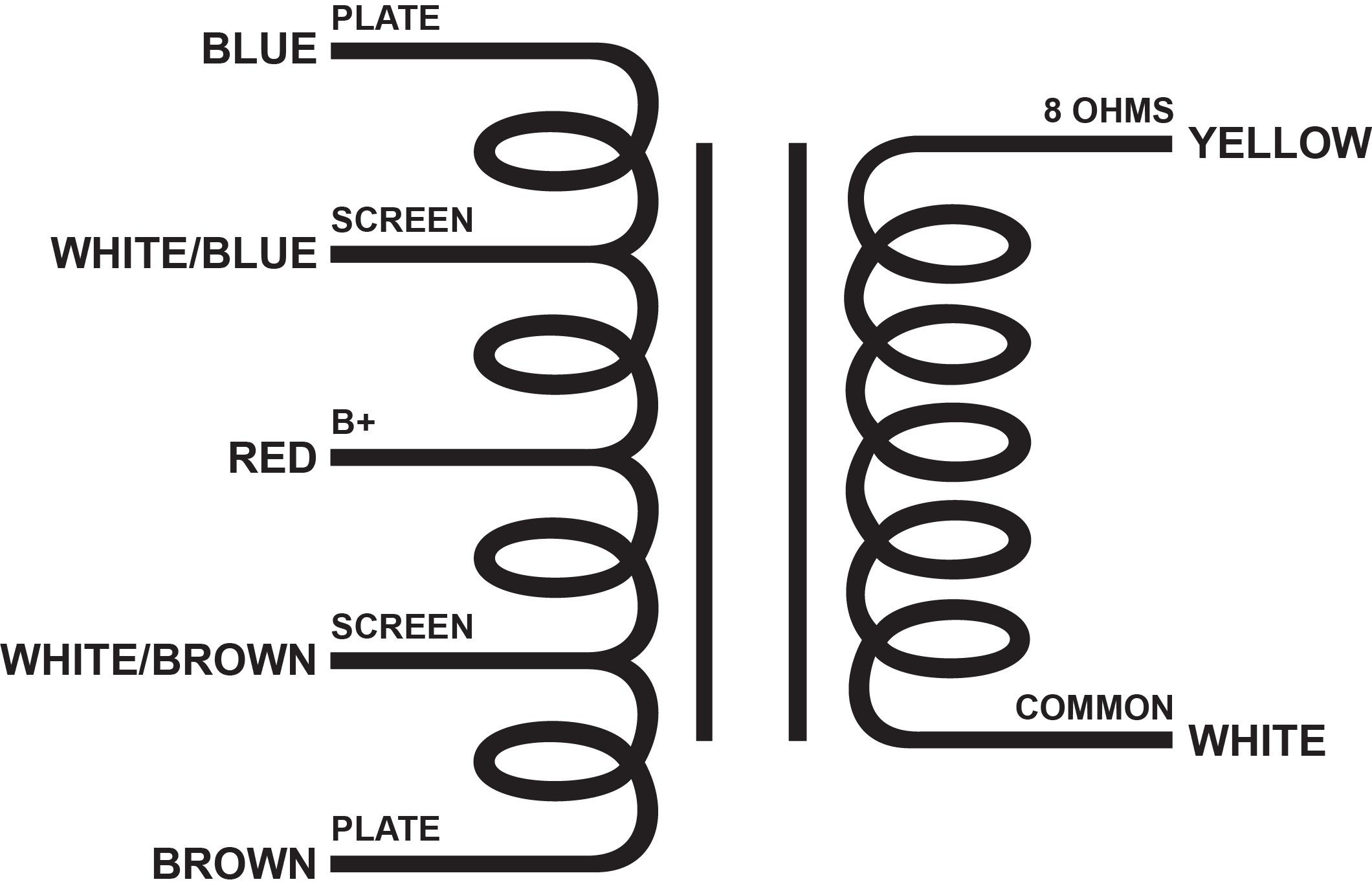 EDCOR Push-Pull Tube Output Transformer with 8 ohms secondary -Schematic