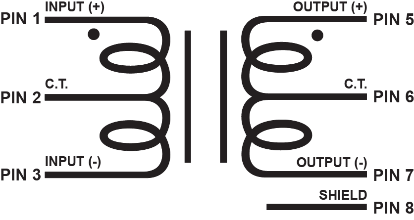 MXLcs Series - 1/2W balanced or unbalanced line matching transformers with copper shield.