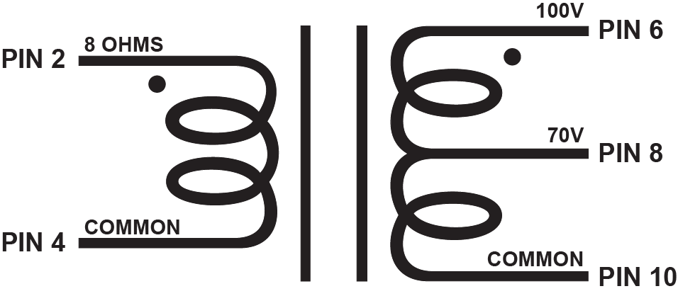 EDCOR Amplifier Distribution WA30 - 30W amplifier side audio distribution transformer. 8 Ohms 70V and 100V