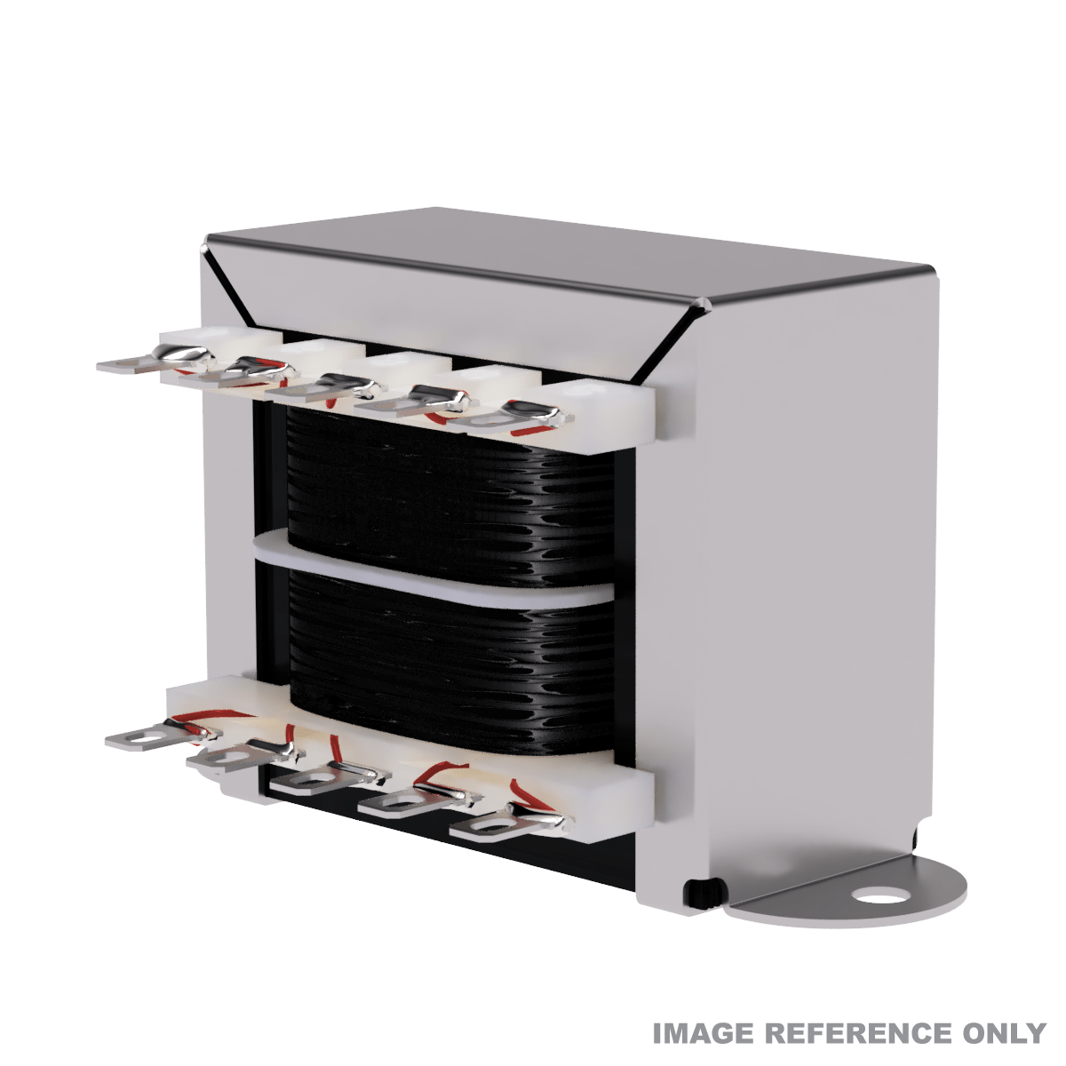 EDCOR EI075 x 1 in. split bobbin horizontal transformer with zinc plated channel/frame and terminals - Reference image