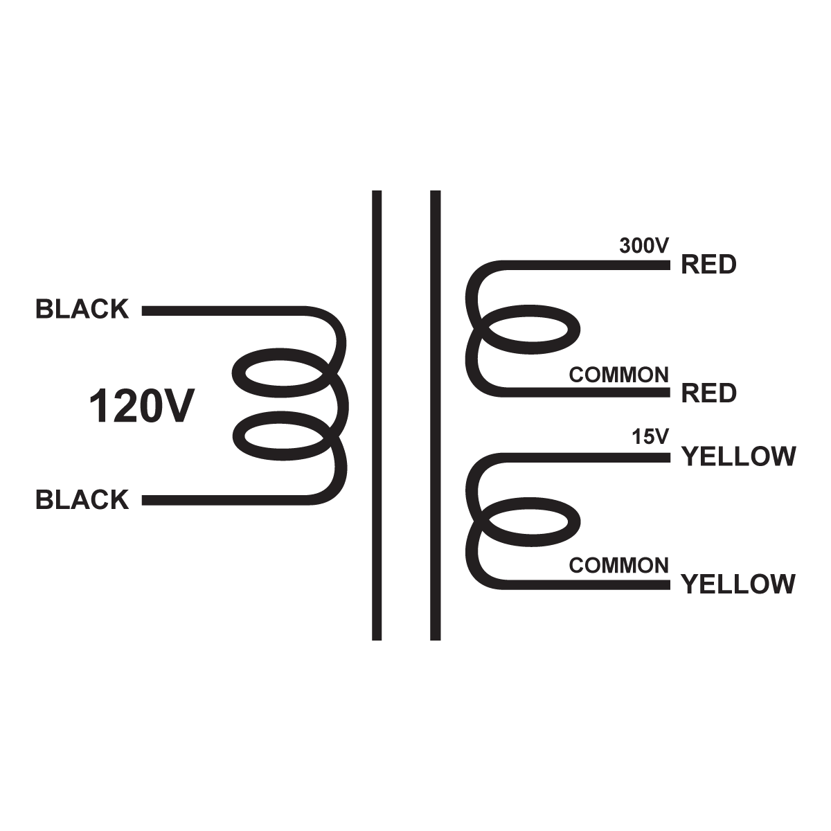EDCOR Tube Power Transformer XPWR022-120 - 120V, 60Hz. to 300V@150mA & 15V@1A - Schematic