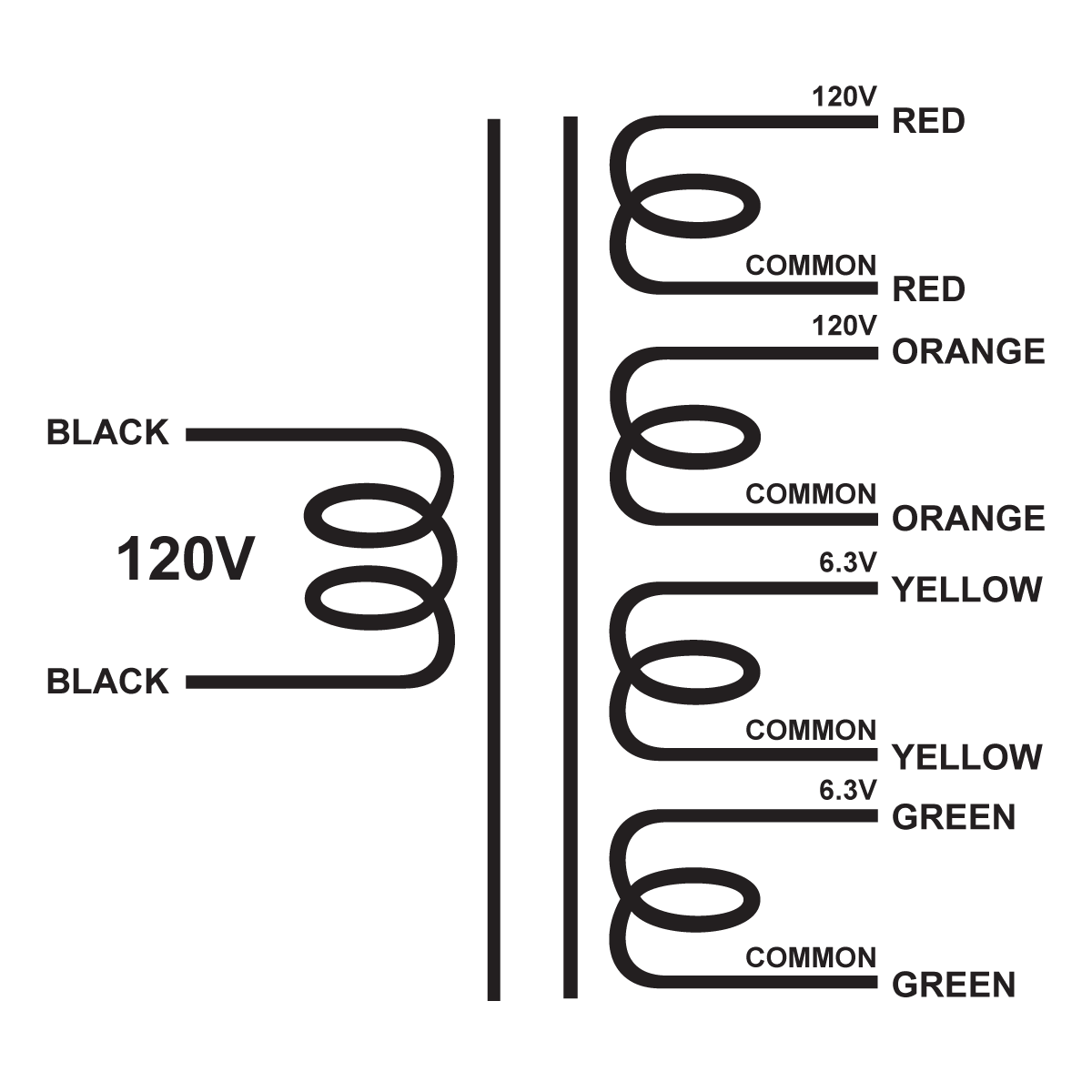 EDCOR Tube Power Transformer XPWR098 - 120V@2A, 120V@2A, 6.3V@4A, & 6.3V@4A