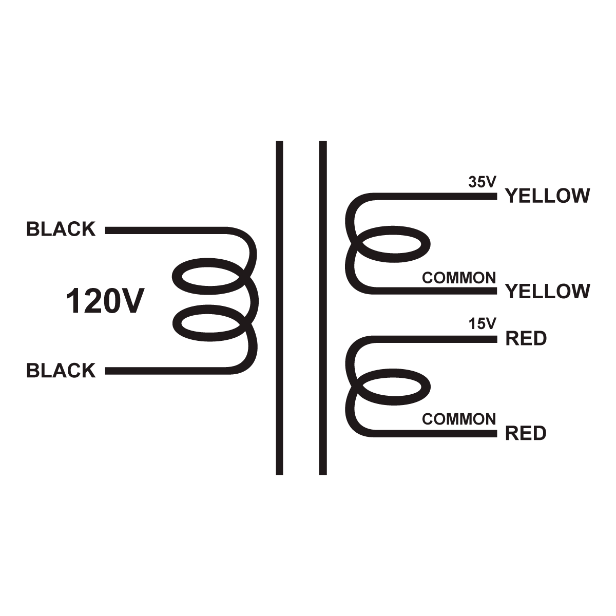 EDCOR Tube Power Transformer XPWR254-120 - 35V@50mA & 15V@10mA - 120V, 60Hz. Schematic