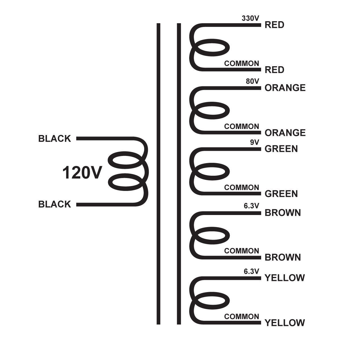 XPWR320 - 330V@400mA, 80V@100mA, 9V@100mA, 6.3V@5A, & 6.3V@5A