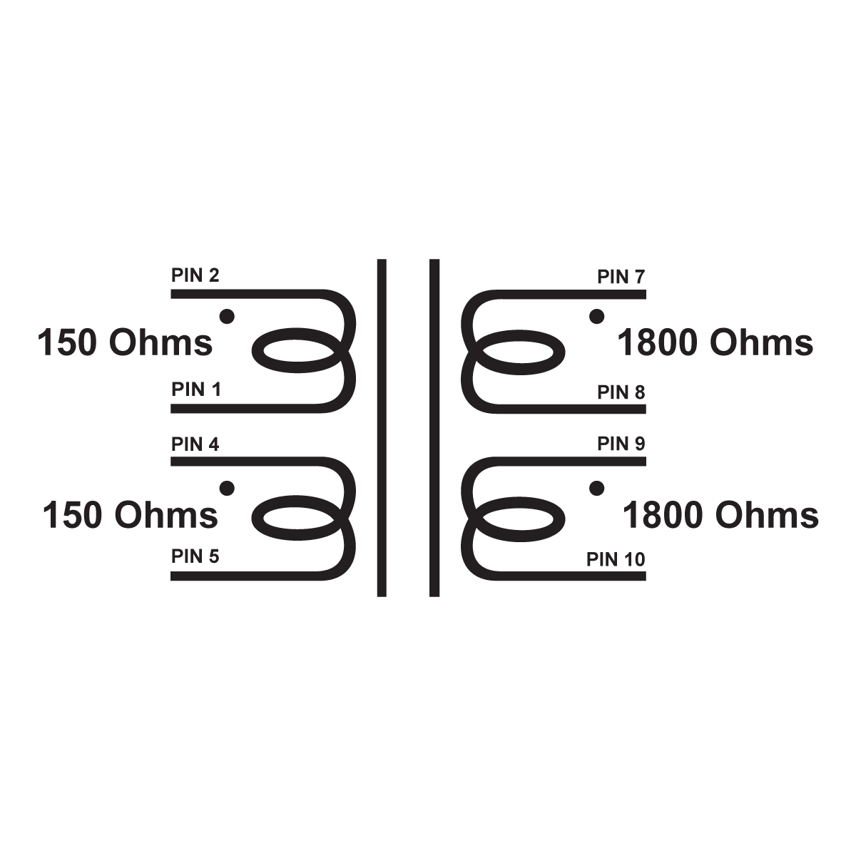 XS150-1.8K - 1/2W 1+1:3.46+3.46 matching transformer.
