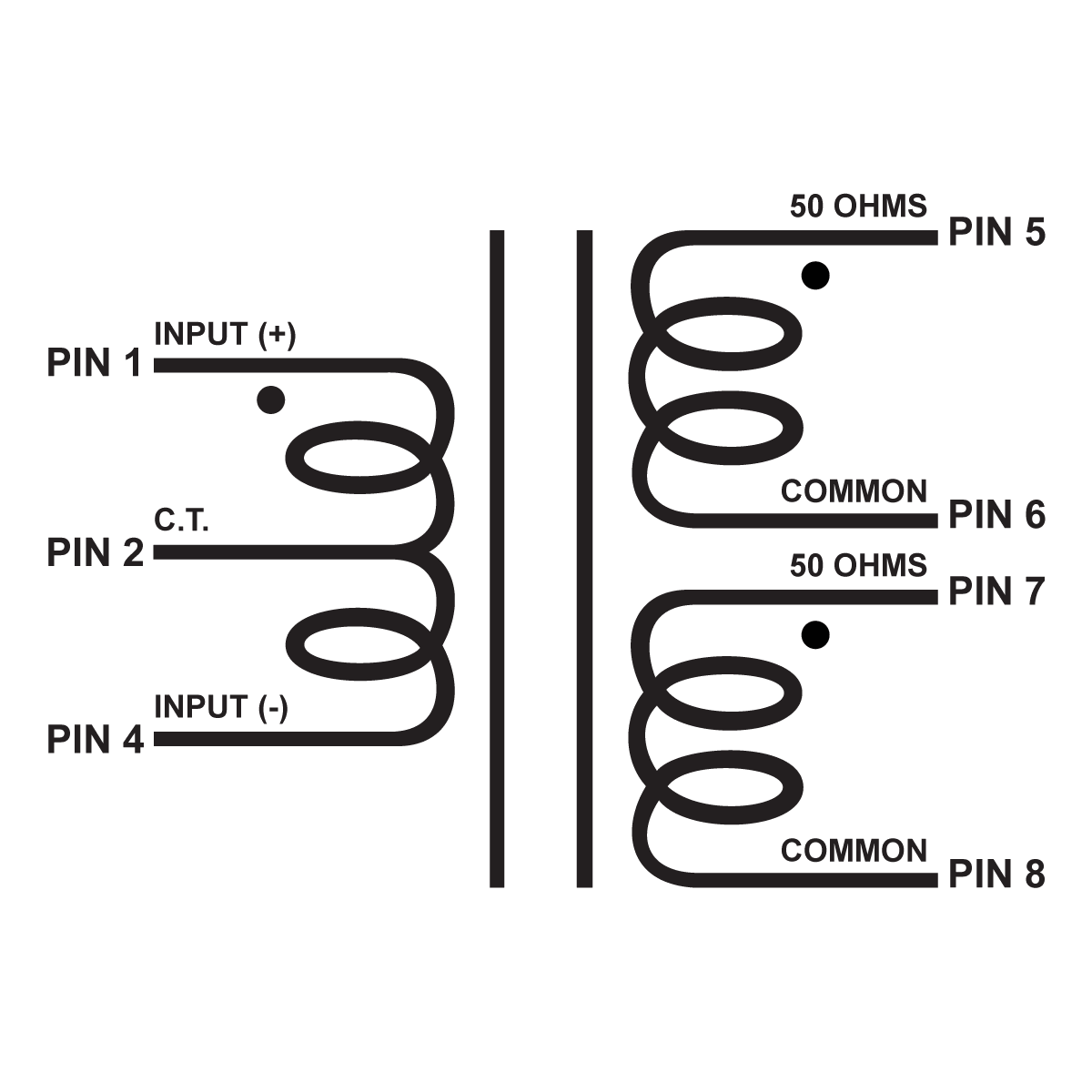 XSM2.4K/50-50 - 2-1/2W balanced 2.4K to dual unbalanced 50 Ohms.