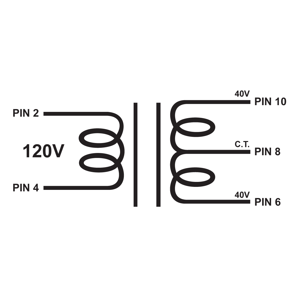 EDCOR Tube Power Transformer XPWR026-120 - 80V@20mA CT - 120V, 60Hz. Schematic