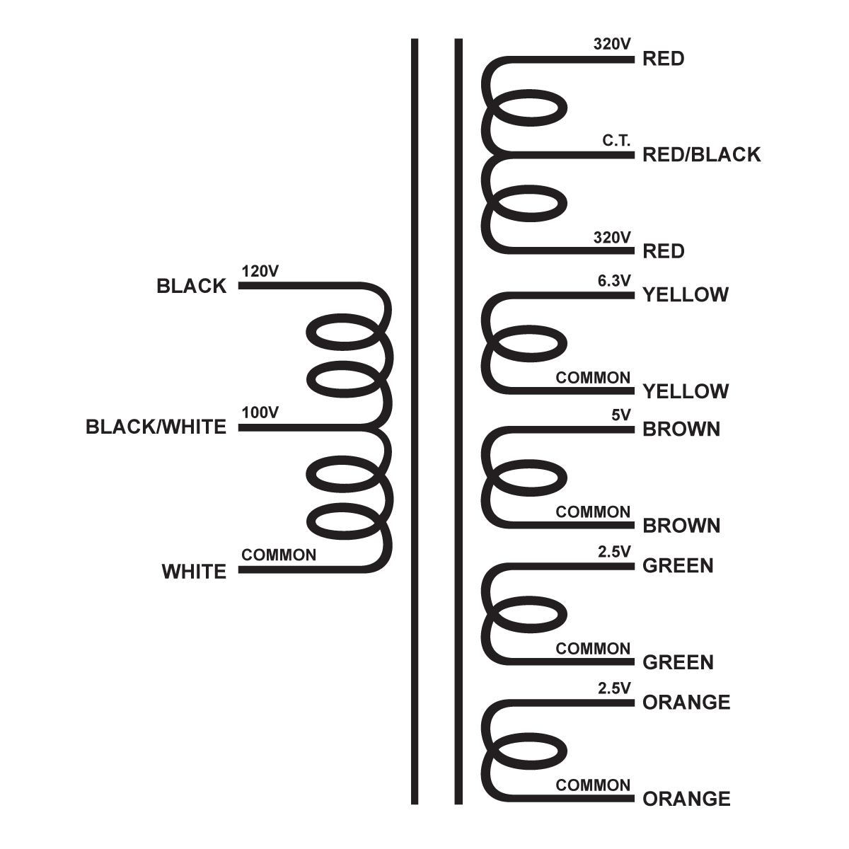 EDCOR Tube Power Transformer XPWR067-100/120 - 640V@150mA CT, 6.3V@3A, 5V@3A, 2.5V@3A, & 2.5V@3A - 100V/120V, 50/60Hz. , 2.5V@3A