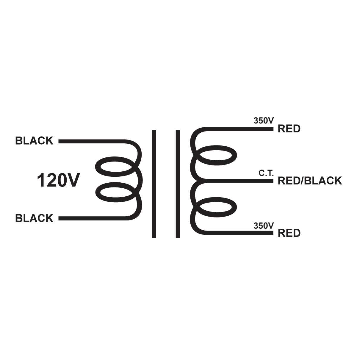 EDCOR Tube Power Transformer XPWR102-120 - 700V@175mA CT - 120V, 60Hz. Schematic