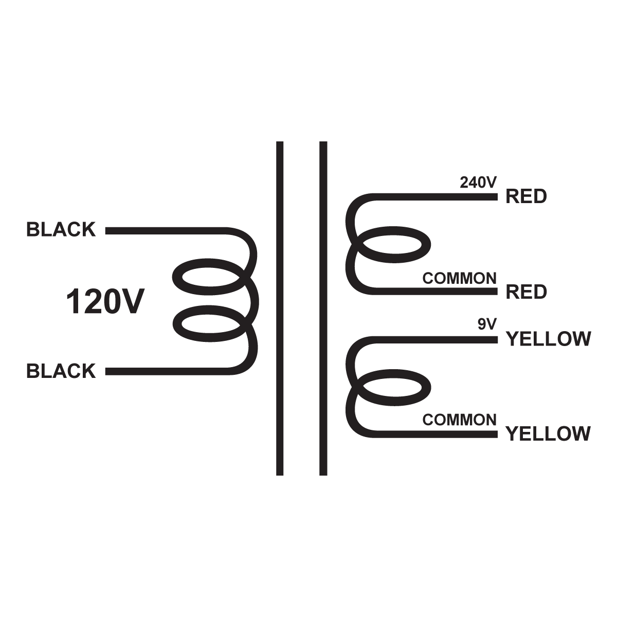 EDCOR Tube Power Transformer XPWR193-120 - 240V@200mA & 9V@4A - 120V, 60Hz. Schematic