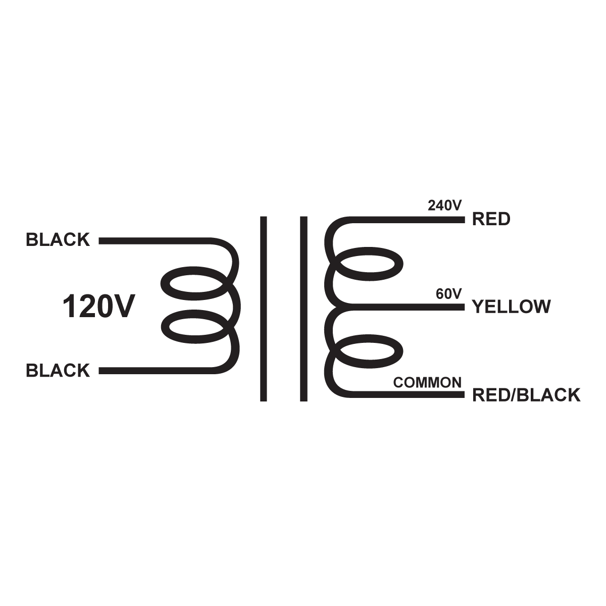 EDCOR Tube Power Transformer XPWR249-120 - 240V/60V@1A - 120V, 60Hz. Schematic