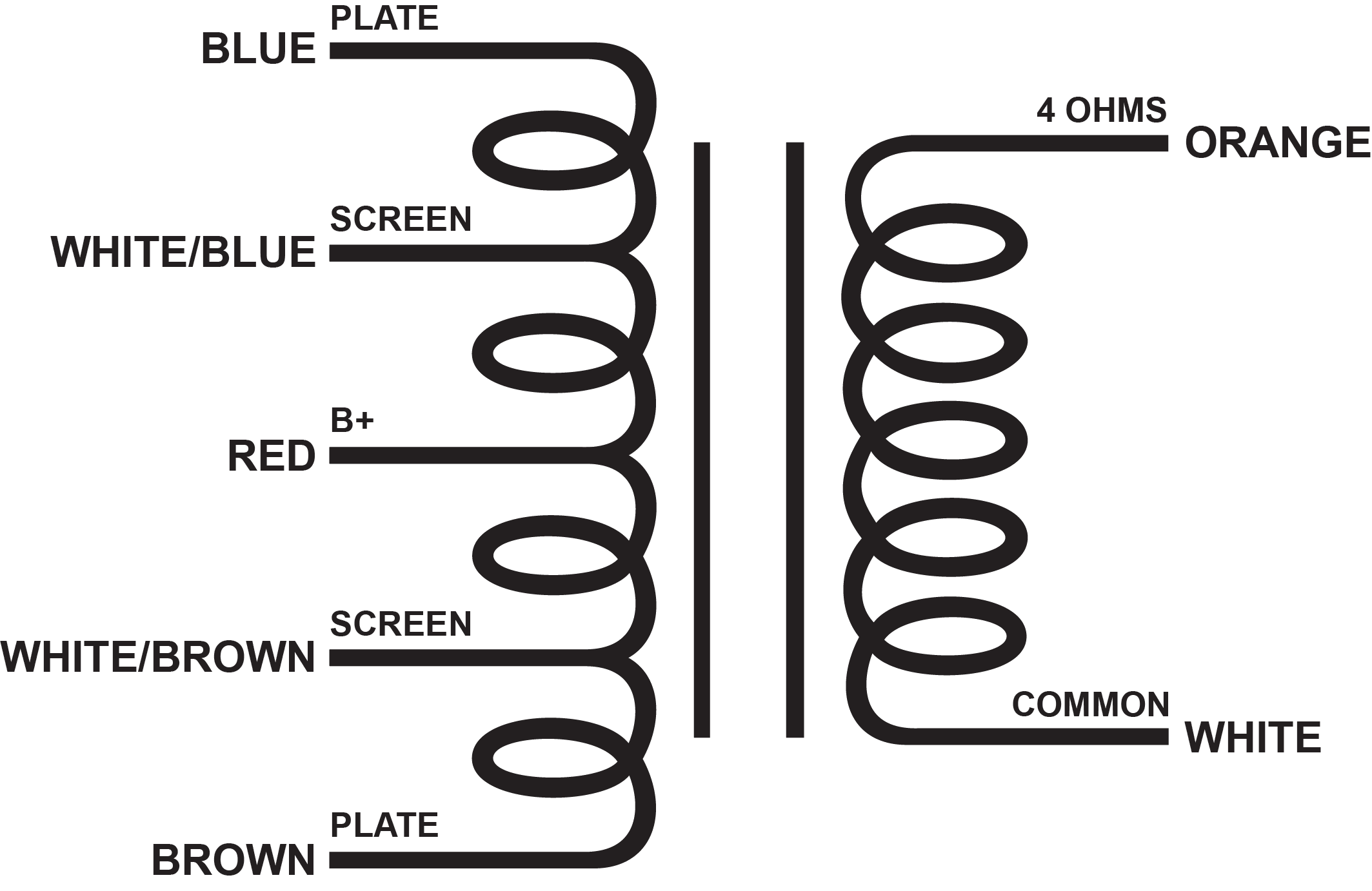 EDCOR Push-Pull Tube Output Transformer with 4 ohms secondary -Schematic