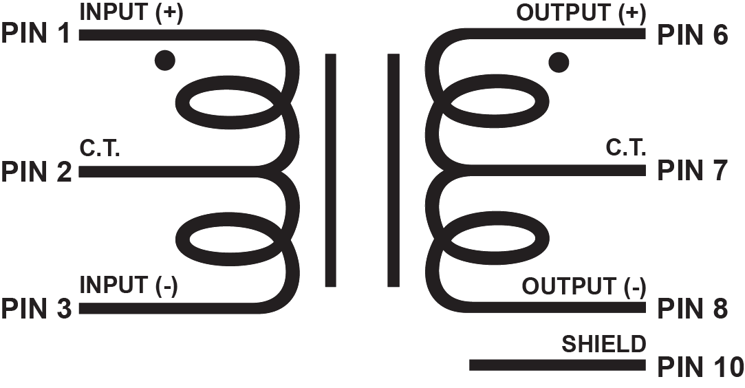 MXcs Series - 1/8W nickel core microphone level matching transformers with copper shield.