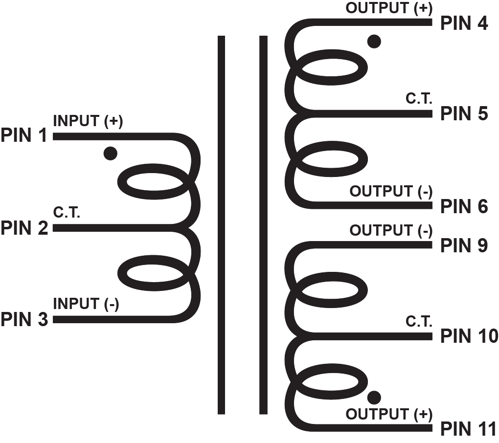 PCW Tri-Filar Series - 1/2W balanced or unbalanced tri-filar line matching transformers.