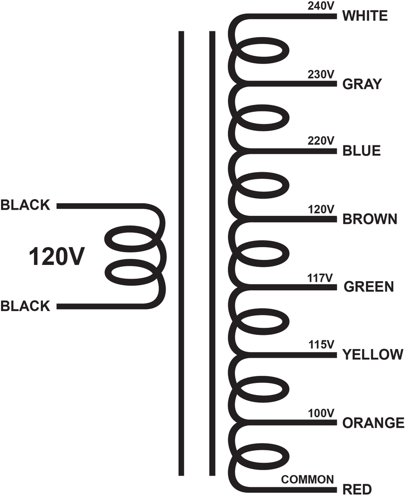 TBPWR-CV1 - matching line power transformer for 240V, 230V, 220V@1.5A or 120V, 117V, 115V, 100V@3A