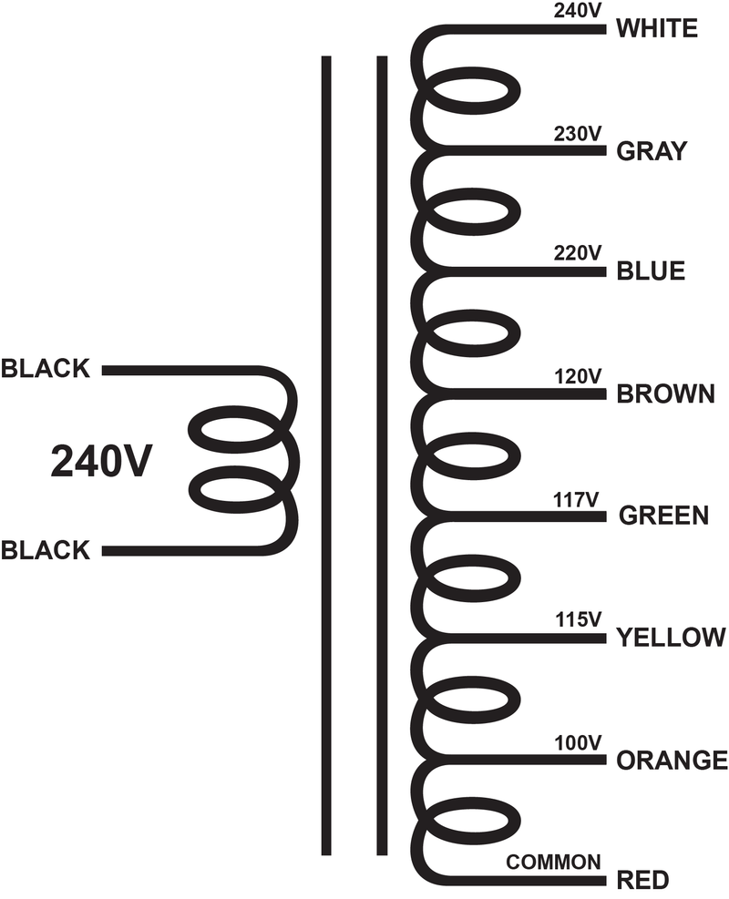 TBPWR-CV1 - matching line power transformer for 240V, 230V, 220V@1.5A or 120V, 117V, 115V, 100V@3A