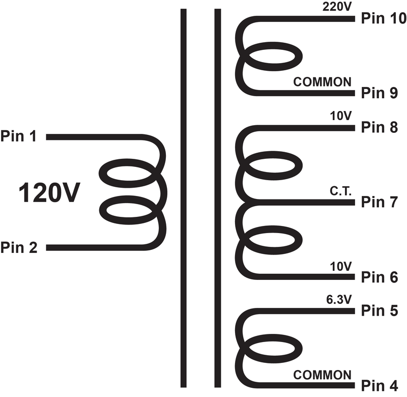 XPWR082 - 220V@20mA, 20V@150mA CT, & 6.3V@300mA